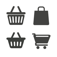 Grocery Basket and Cart Logo Pack Shopping Icon Bundle silhouette Vector Set.