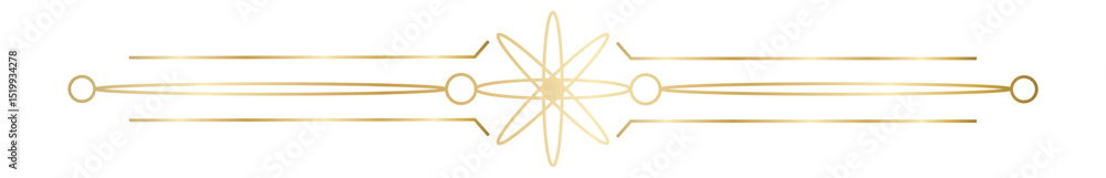 Poster golden geometric divider with lines, circles and star shape creating an elegant design, ideal for in