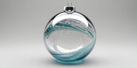 Round Glass Ornament with Turquoise Swirls and Glittery White Interior

