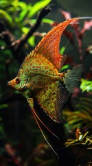Colorful fish swimming in a planted aquarium