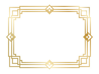 Golden art deco frame featuring geometric shapes and diamonds, creating an elegant and vintage border, perfect for invitations, posters, or any design seeking a touch of Great Gatsby style