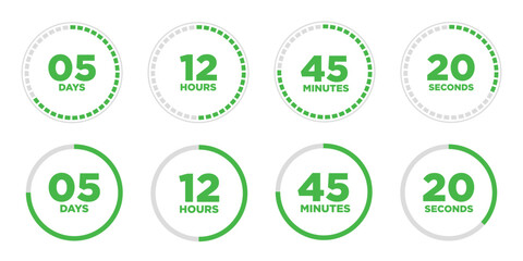 Set of Modern Circle Countdown timer with time remaining vector design template illustration.