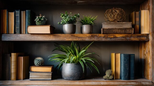 Minimalist Zoom Background with Greenery and Bookshelf for Virtual Meetings