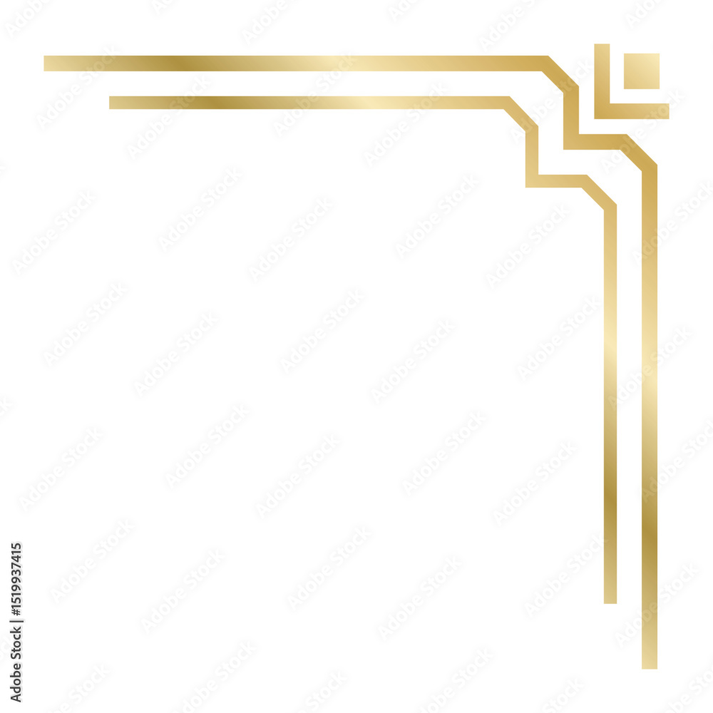 Poster elegant golden art deco style border creating a right angle on a white background, perfect for addin