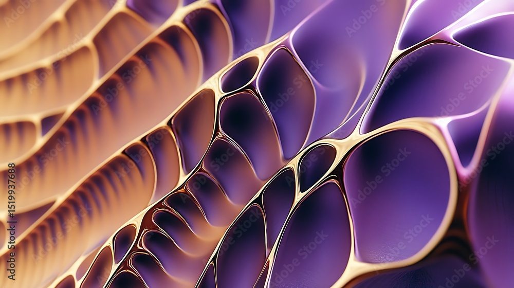 Fototapete abstract 3d rendering of intricate organic structures with smooth curves and gradients in vibrant pu