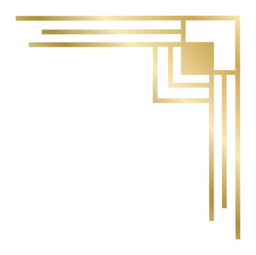 Golden art deco corner featuring parallel lines and square decorations forming a right angle, creating an elegant, vintage design element that enhances any artistic composition
