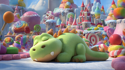 3d Cartoon of a cute chubby dragon guarding