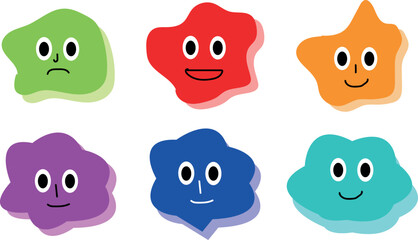 Cartoon Face Expressions Vector Set: Doodle-Style Happy, Surprised, Shy, and Love Emotions with Kawaii Manga Eyes and Mouths for Comic Avatars and Emoticons