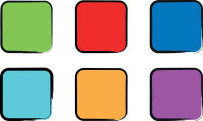 Handcrafted Square Ink Frames with Grunge Texture: Green,Red,Yellow.Blue,Purple Brush Stroke Borders on Black for Bold and Modern Layouts with Text Space