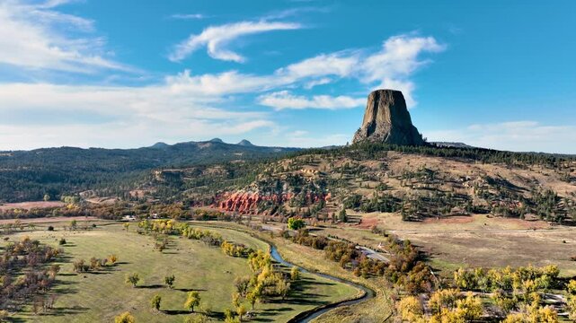 Aerial shot of the amazing Devils Tower National Monument in Wyoming.