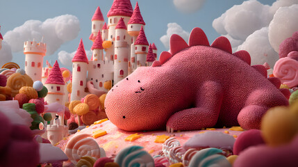 3d Cartoon of a cute chubby dragon guarding