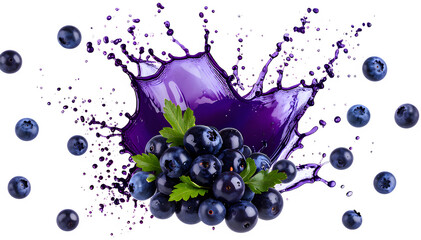 Acai berry juice explosion, bold deep indigo splash, artistic and moody tone
