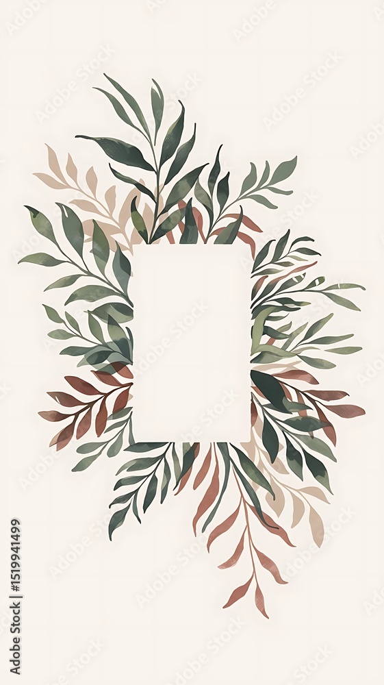 Aufkleber elegant botanical frame with watercolor leaves and empty space for text