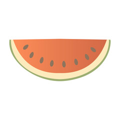 Vector Illustration of Watermelon Slice with Red Flesh, Green Rind and Brown Seeds Isolated on White Background