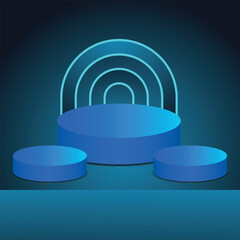 Blue color 3d podium stage background of empty space show scene modern studio backdrop presentation display or blank pedestal geometric product stand and dark platform room on showcase wallpaper	