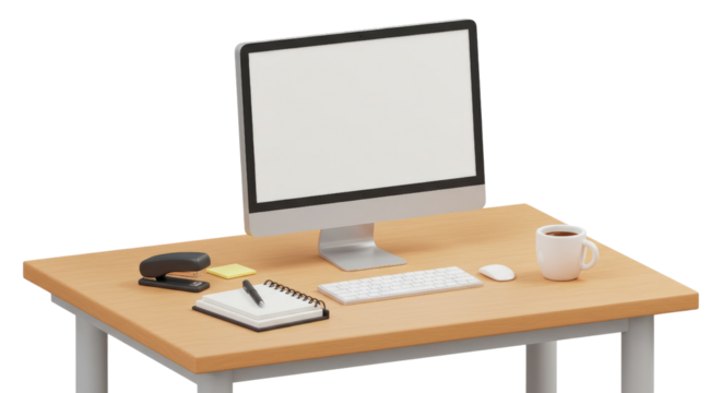office desk with computer on white background png