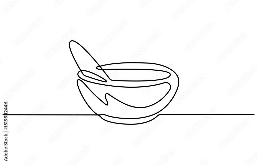Poster continuous one line drawing of microscope and madical mortar. simple illustration of microscope labo