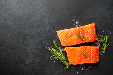 Raw salmon fillet with spices.