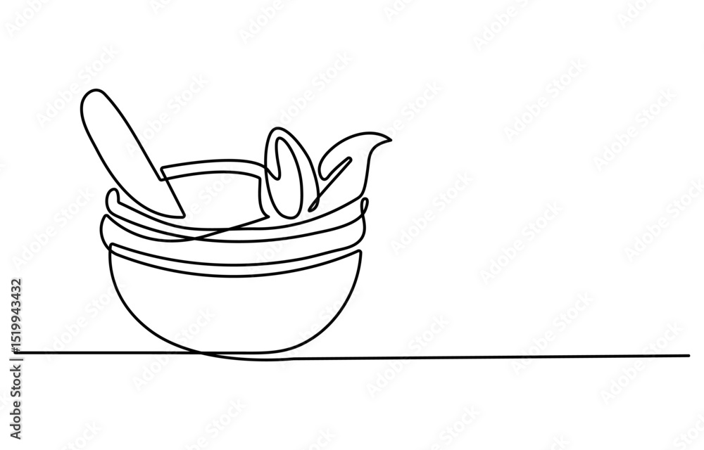 Poster continuous one line drawing of microscope and madical mortar. simple illustration of microscope labo