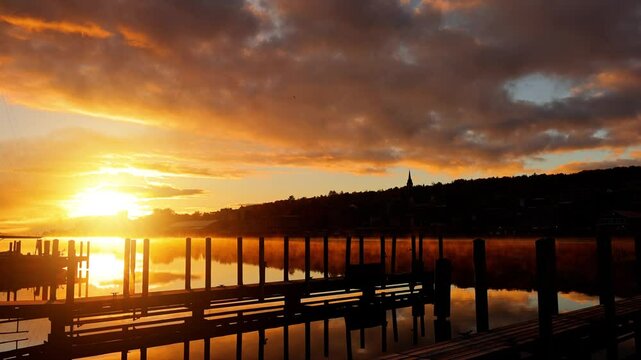 Looking across the Portage Canal at the town of Houghton Michigan on a beautiful Autumn Morning.