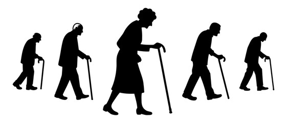 Old Person Walking With A Stick Silhouette Black - Filled Vector Illustration Icon.