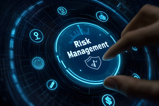Finger pushing a button on a risk management