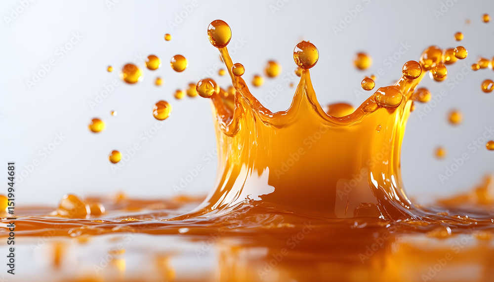 Poster isolated splash action of hot caramel liquid on a white background. fluid motion in a dynamic form. 