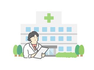 女性医師  病院  建物  イラスト
