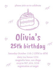 Hand drawn birthday party invitation illustration. 