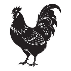 Hen and chicken farm animal silhouette illustration on white background