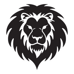 Lion head vector silhouette illustration with wild animal features and powerful black tattoo-style design
