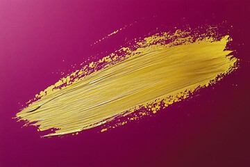 A refined gold brushstroke on a deep magenta background, with a faint gold blot smear spreading outward, forming a striking abstract composition.