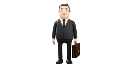 Animated businessman with briefcase on white background png