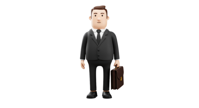 Animated businessman with briefcase on white background png