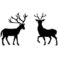 Deer Silhouette Vector Set – Elegant Stag Illustrations with Antlers for Wildlife and Nature Designs . 