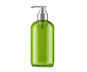 Clear green cosmetic bottle for skincare products on display