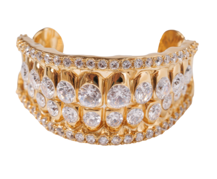 Gold grill with rhinestones for fashion statement and style