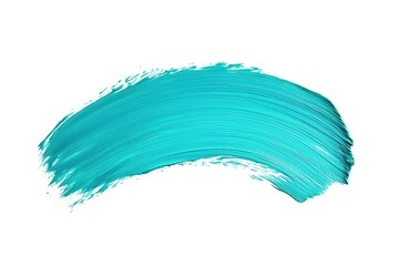 A rich turquoise brushstroke isolated on white, with a smooth, subtle turquoise smear blending outward, creating a minimalist, refined abstract composition.