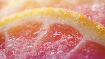Juicy Macro Close-Up of Vibrant Grapefruit with Sparkling Citrus Bubbles