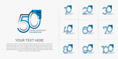 Anniversary logo type set with double line number. blue and silver color for celebration event
