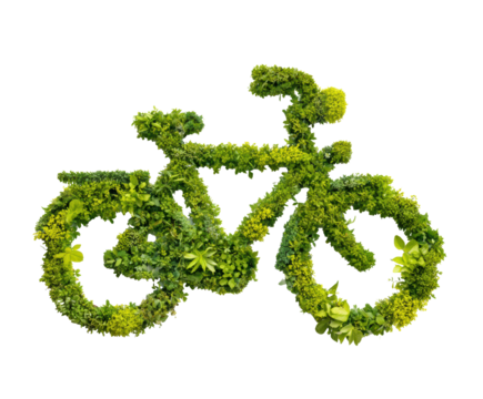 Green bicycle made of plants for eco-friendly design concepts