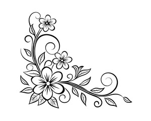 Elegant Black and White Floral Corner Design Element
