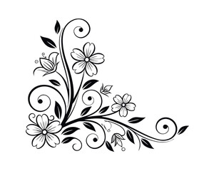 Elegant Black and White Floral Corner Design Element