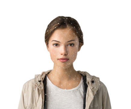 Woman with digital network overlay illustrating technology concept
