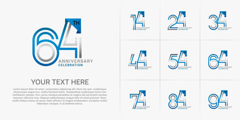 Anniversary logo type set with double line number. blue and silver color for celebration event