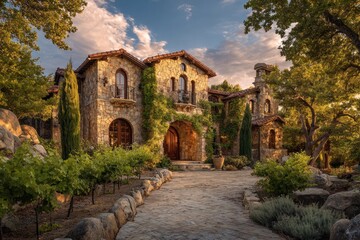 Obraz premium Charming Stone Villa Surrounded by Nature in Daytime