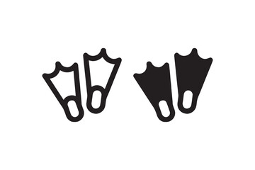 Black and white scuba diving fins symbol in minimalist design.