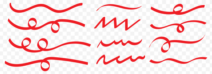 Transparent PNG available
Red grunge strike through and underline elements. Set of hand drawn red pencil lines and strokes. Doodle vector ink brush lines. Crosses and curved strokes. EPS 10.