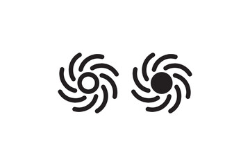 Black and white swirl icons resembling whirlpool designs.