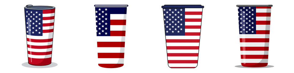 Fototapeta premium USA Flag Tumbler PNG Set | Patriotic Travel Cup Clipart